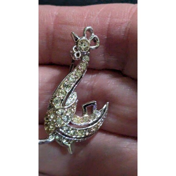 Vintage Rhinestone Rooster Brooch Pin Sparkling Clear Stones Gold-Tone  1.5" - Picture 3 of 9